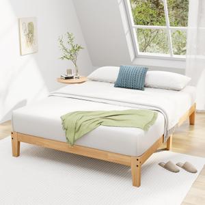 Awesofurni Queen Bed Frame, 12 Inch Solid Wood Platform Bed with Wooden Slats, Natural Finish Wood Bed Frame No Box Spring Needed, Noise Free - Easy Assembly