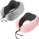 Urnexttour Neck Pillow Airplane-2 Pack Memory Foam Travel Pillow, Soft Support Travel Neck Pillow for Travelling, Sleeping Rest, Car, Train and Home Use (Grey&Pink)
