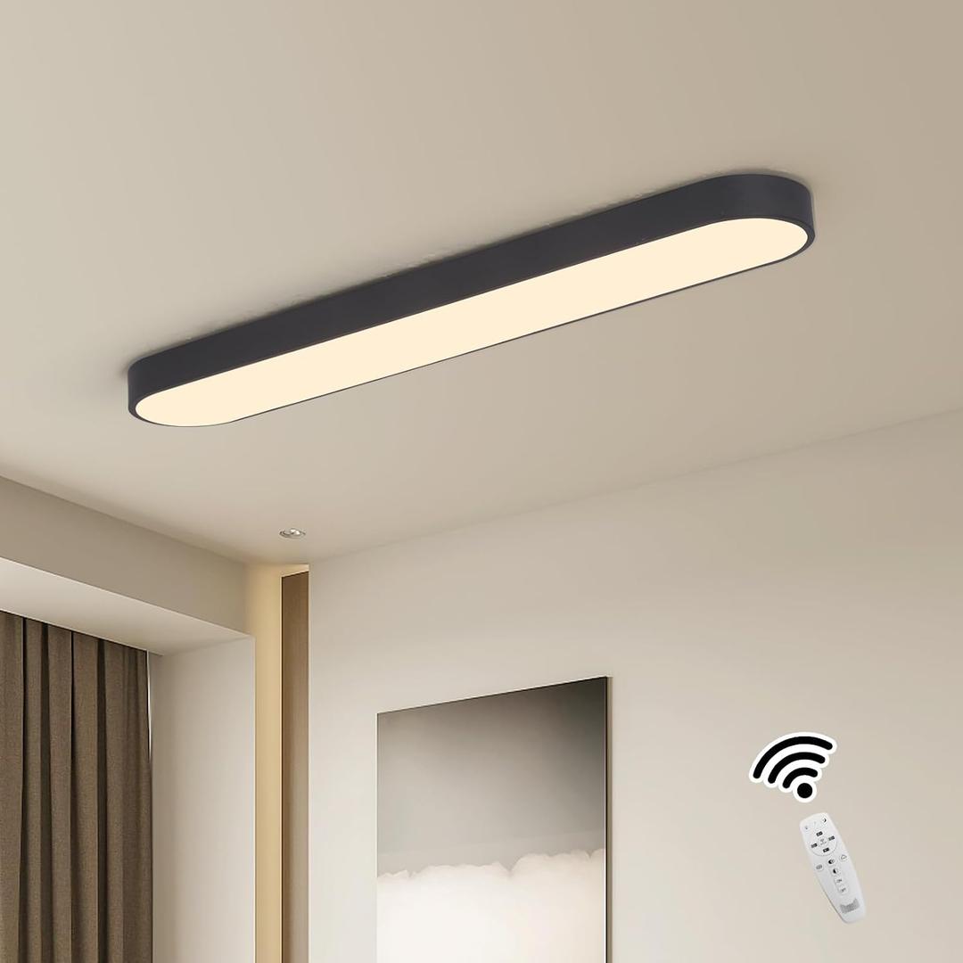 72W Dimmable LED Ceiling Light, 31.4" Modern Ceiling Lamp, Black Metal Linear Ceiling Chandelier Lighting Fixture for Living Room Bedroom Dining Room Office Hallway Aisle