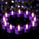Purple LED Candles, 24 Pack Tea Lights Candles Battery Operated, Flameless Tealight Candle, Realistic Tea Lights for Halloween Christmas Party Decor Mardi Gras