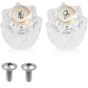 2PCS Clear Acrylic Faucet Handles Knobs Replacement Kit,Bathtub Sink Faucet Rebuild Trim Set Compatible with Delta Delex Peerless Faucets,Includes Screws