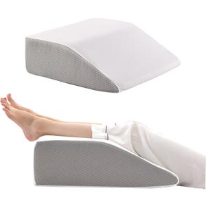 Bedluxe Leg Pillow Elevation Blood Circulation, Wedge Pillow for Legs Swelling, Leg Elevating Wedge Pillow for After Surgery, Foot Knee Pillow for Leg Rest, Sleeping, Memory Foam Top, 8in, White/Grey