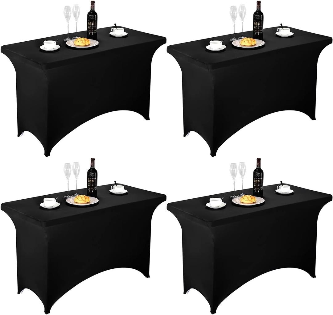 FORLIFE 4Pack Spandex Table Covers，Fitted Tablecloth for Rectangular Tables, Stretch Patio Table Covers, Universal Spandex Table Cover for Wedding, Banquet, Party (4ft, Black)
