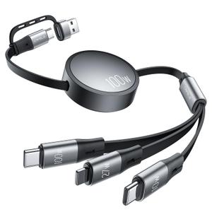 CAFELE Multi Charging Cable 100W Retractable USB C Cable, 6-in-1 Dual Type C and 27W L 5A Fast Charger Cord for Phone 16 15 14, Galaxy S24 S23, MBook, Pad and Multiple Devices (3.6ft)