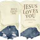 Christian T Shirts for Women Jesus Loves You Shirt Faith Religious Cross Floral Graphic T-Shirt Bible Verse Tee Tops (M)