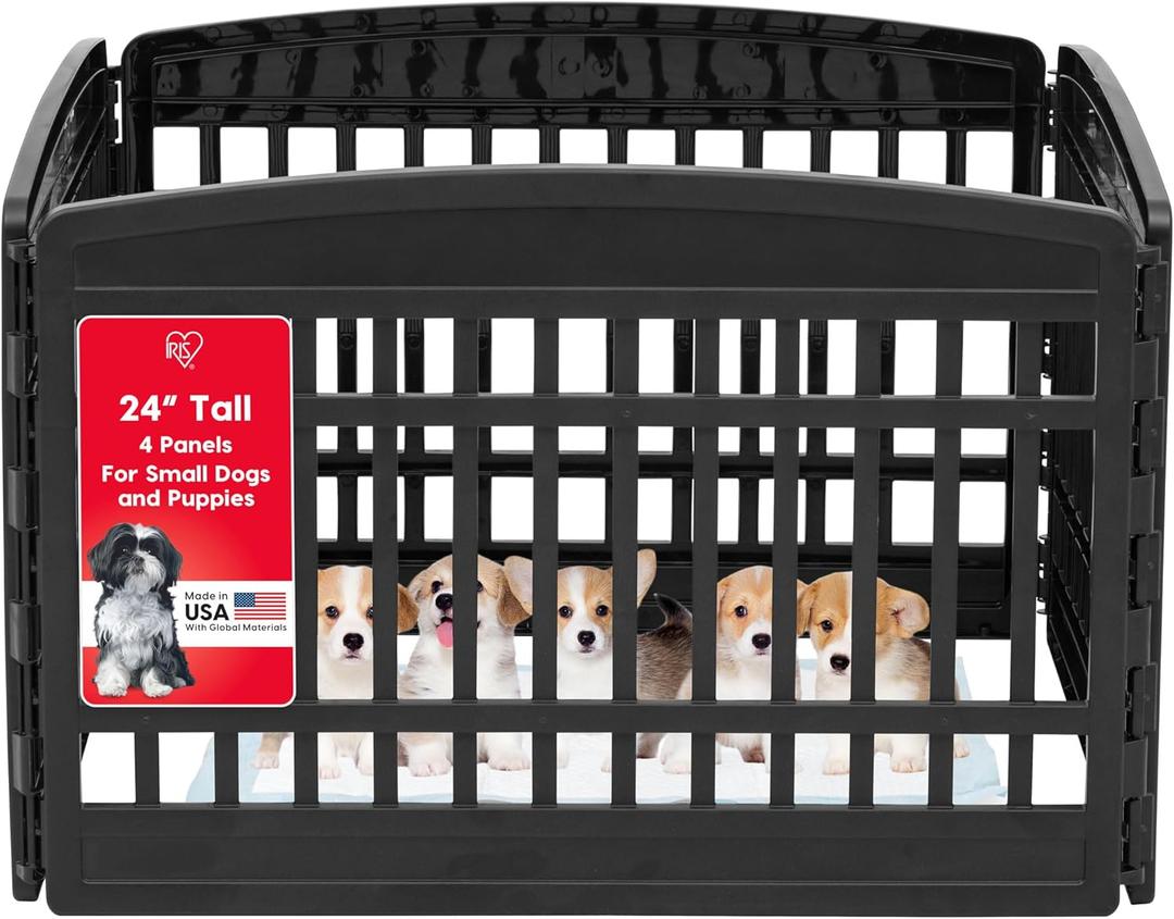 IRIS USA 24" 4-Panel Puppy Playpen, 35" x 35" x 24", Dog Playpen, Dog Play Pen Indoors, Pet Fence, Puppies/Small Dogs, Black
