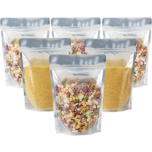 100 Pack 7 x 10 Inch Stand Up Pouch Bags Zipper Mylar Bags Clear Front with Aluminum Foil Back Reusable Food Storage Bags for Multipurpose with Gusset Bottom(5.5mil Thickness)