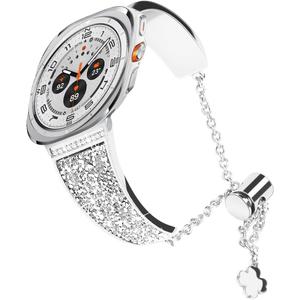 Compatible for Samsung Galaxy Watch Ultra Band,Women No Gap Bling Galaxy Watch Ultra Bracelet Adjustable Replacement Strap Wristband for Samsung Galaxy Watch Ultra 47mm (2025/2024) (Silver)