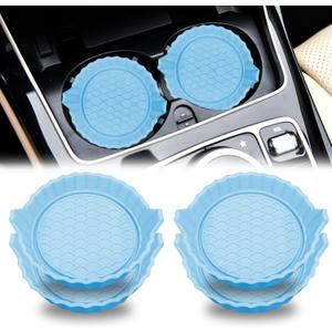 2 x Car Cup Holder Coaster,Non-Slip Car Cup Holder Coasters,Universal Car Cup Holder Insert,Car Interior Accessories Mat(Sky Blue diamonless, 4 Pack)