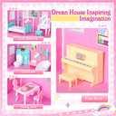 Toylink Pink Doll House for Girls, 3-Story Villa Playset with Light, 3 Dolls, Pool & Slide, Dollhouse Furniture and Accessories, Pretend Play Toddler Toys Birthday Gifts for Kids 3 4 5 6 7 8
