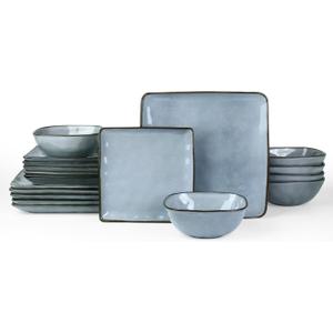 Famiware Ocean Square Plates and Bowls Set, 18 Pieces Dinnerware Sets, Dishes Set for 6, Microwave and Dishwasher Safe, Scratch Resistant, Blue