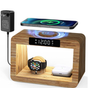 Bamboo Wireless Charging Station with Alarm Clock & Night Light, 3 in 1 Charging Station for iPhone 17/16/15/14/13/12/11 Pro Max/X/Xs, AirPods 4/3 & AirPods Pro 3/2/1/, Apple Watch Series