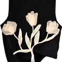 Women's 3D Floral Tank Top Crew Neck Tulip Applique Summer Casual Sleeveless Going Out Tops (Large, Black)