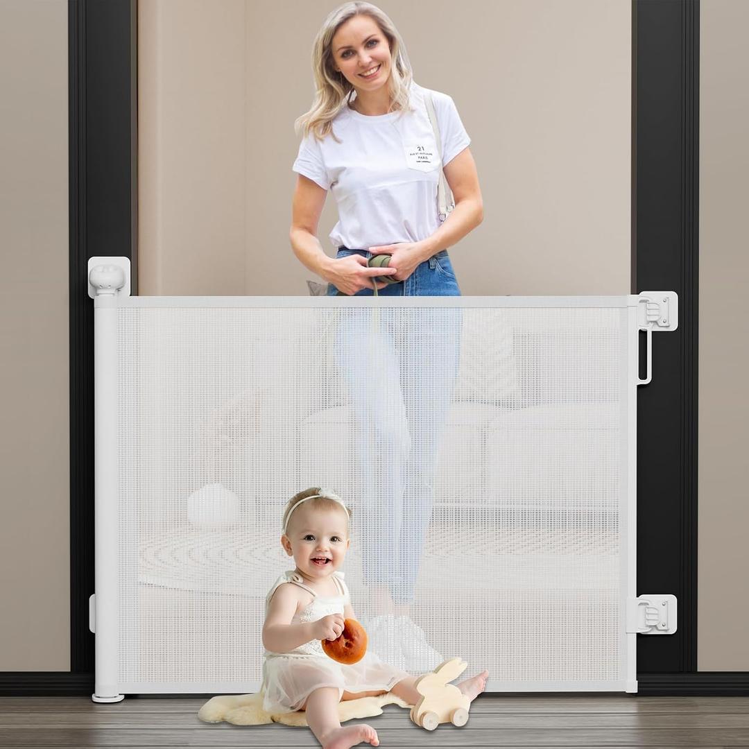 Babepai Baby Gate for Stairs No Drill, Punch Free Retractable Baby Gates Extends to 72" Wide 34" Tall, Reractable Dog Gate for Doorways, Stair Gate for Outdoor, Indoor, Hallways, Deck, Porch