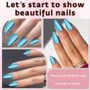 120Pcs Cat Eye Press on Nails Almond Medium Length, Full Cover Sky Blue Press on Fake Nails Glossy Acrylic Almond Shape Glue Nails for Women Girls