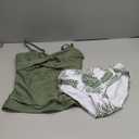 Girls Swimsuit 2 Piece Bathing Suit Criss Cross Ruched Girl Tankini Sets Printed Girls' Swimwear for 9-18 Years (15-16 Years, Green)