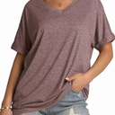 Womens Oversized Tshirts Shirts Summer Tops 2024 Fashion Short Sleeve V Neck Outfits Plus Size Clothes (XX-Large, Coffee)