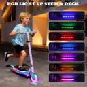 Scooters for Kids with Light-Up Wheels, Stem and Deck, Lightweight Foldable, 3 Adjustable Height Scooters for Kids 8-12, purple