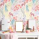 Floral Peel and Stick Wallpaper 9.8' x 15.75'' Colorful Flowers Peel and Stick Wallpaper Watercolor Abstract Wildflower Contact Paper for Bedroom Living Room Furniture Decorative