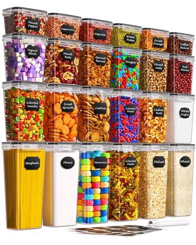 Airtight Food Storage Containers with Lids, 24 PCS Kitchen and Pantry Organization Canisters, BPA-Free, PVC-Free, Food-grade Plastic Leak-proof Jars for Cereal, Flour, Sugar, Extra 24 Labels & Marker