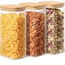 ComSaf 1.8 Qt Rectangle Glass Storage Containers with Lids, Glass Jars with Bamboo Lids, Clear Food Storage Jar, Sugar Coffee Containers, Pantry Storage Container for Pasta Rice Flour Oats Nuts Tea