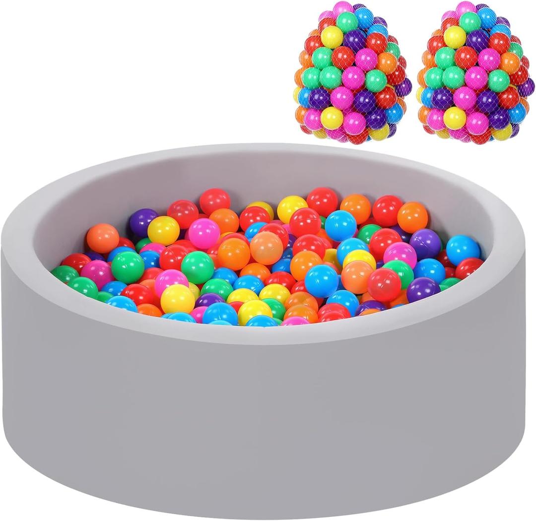 Foam Ball Pit for Toddlers with 200 Balls, Large Baby Ball Pit for Babies with Soft Memory Sponge, Indoor Outdoor Baby Playpen, Kids Play Ball Pool, Gift Toys for Infants Boys and Girls, 33.5x10.5"/200 Rainbow Balls