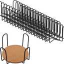 16 Pcs Black Metal Coaster Holder, 4 Inch Iron Coasters Storage Rack, Bulk Coaster Stand Organizer for Both Round and Square Coasters