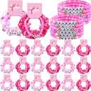 Hoteam 24 Sets Christmas Polymer Clay Beaded Stretch Bracelets Xmas Soft Red Green Hair Scrunchies Friendship Bead Bracelets Velvet Scrunchies for Party Supplies Decorations(Breast Cancer Awareness)