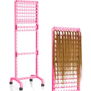 Adjustable Braiding Rack with 160 Pegs, 2-sided Braid Rack for Braiders, Movable Hair Racks with Wheels, Hair Extension Holder for Braiders and Hairstylists