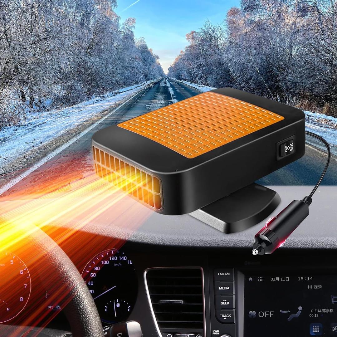 Leaflai 12V Car Heater 150W Auto Heater Anti-Fog Windscreen Heating Fan 2 in-1 Heating/Cooling Car Defroster with Plug-in Cigarette Lighter, Mini Car Demister for Small Vehicles