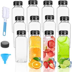 12 Oz Plastic Juice Bottles with Caps 12Pcs Juicing Bottles Clear Reusable Containers Black Lid Plastic Smoothie Bottle Ideal for Juice Milk Homemade Beverages (12oz) (12oz-black)