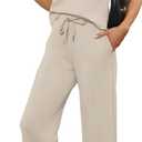 SAMPEEL Two Piece Sets for Women Casual Travel Vacation Outfits Summer Wide Leg Crop Pants Lounge Sets (Beige, L)