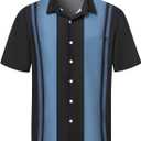 Hardaddy Men's Vintage Bowling Shirt Short Sleeve Button Down Hawaiian Summer Beach Casual Shirts (Medium, Blue-4)