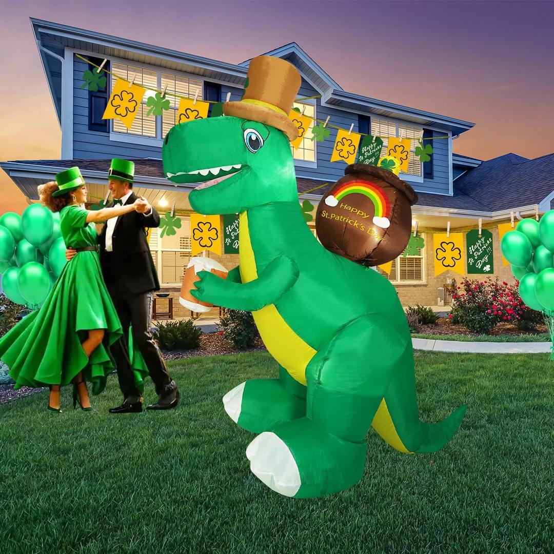 6FT St. Patrick's Day Outdoor Inflatable Decorations, Dinosaur Inflatable Decorations, Outdoor Inflatable Decorations with LED Lights, Inflatable Decorations for Garden, Patio, Lawn