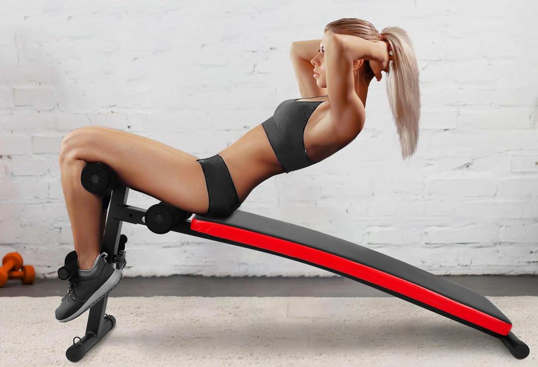 Sit Up Bench Utility Bench Crunch Ab Bench for Strength Training and Home Gym Workouts (Black / Red)