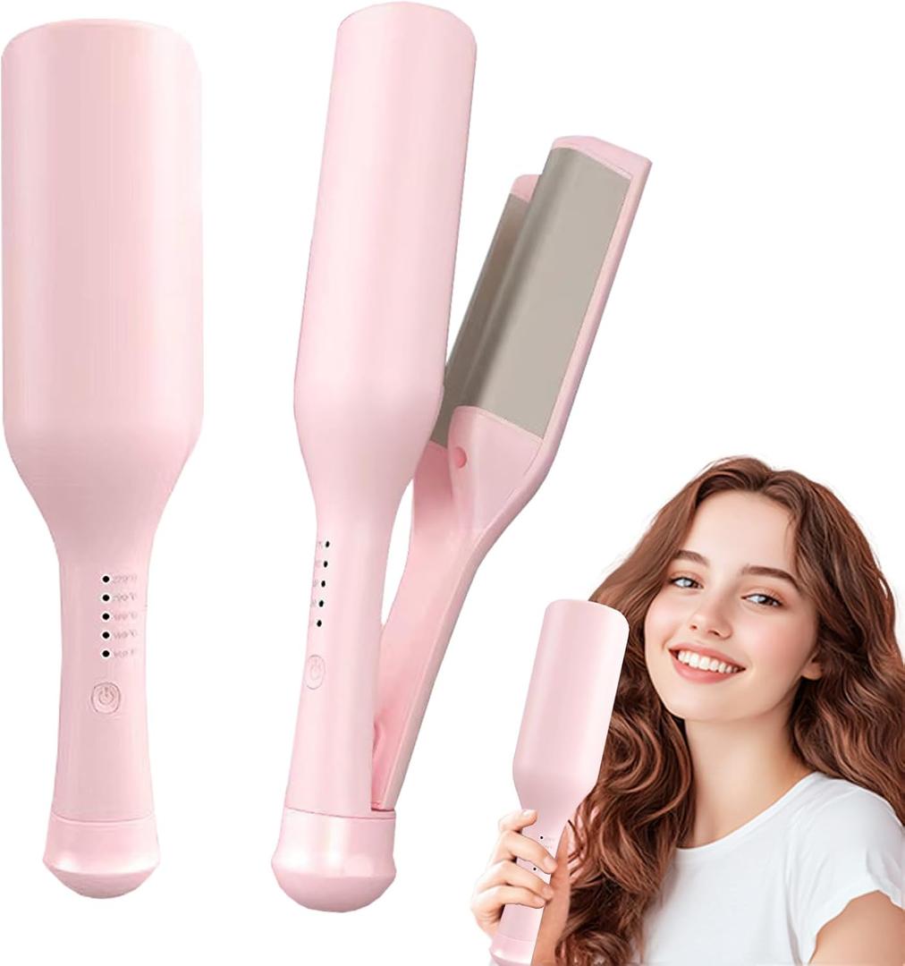 Beach Wave Curling Iron for Women, 32mm (1.25) Hair Crimper with 5 Adjustable Temperature Levels, Fast Heating, Hair Curler Tool with Intelligent Power Off for Hair Styling (Pink)