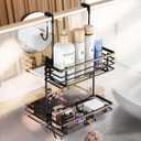 Shower Caddy Over Door, Shower Hanging Organizer, No Drilling Over the Door Shower Storage Caddy with 2-Tier Rack and Hooks, Holds Body Wash, Shampoo, Soap, Razor, Towel, Bathroom Rack Black