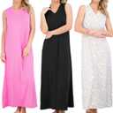 Real Essentials 3 Pack: Women's Soft Tank Nightgown Sleeveless Nightshirt Sleep Dress (Large)