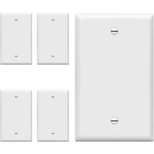 ENERLITES Blank Wall Plate Cover, Gloss Finish, Standard Size 1-Gang 4.50" x 2.76", Polycarbonate Thermoplastic, Electrical Covers for Unused Outlets/Switches, 8801-W-5PCS, White 5 Pack