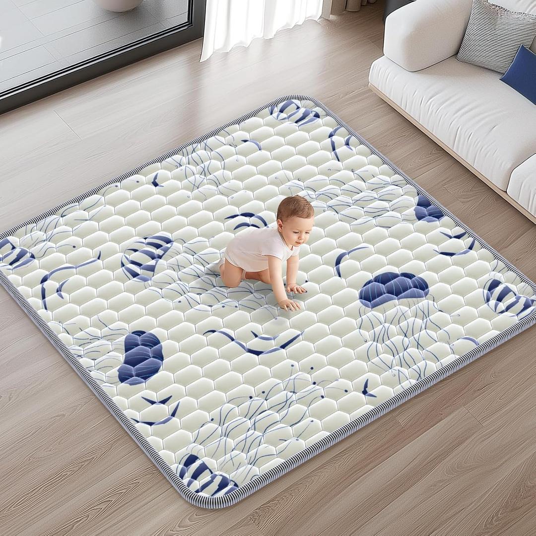 47x47 Baby Play Mat for Playpen - Soft & Thick Play Mat for Baby - Non-Slip Safe Baby Crawling Mats for Floor - Foldable Cushion Play Mat for Babies Toddlers Machine Washable for Easy Care