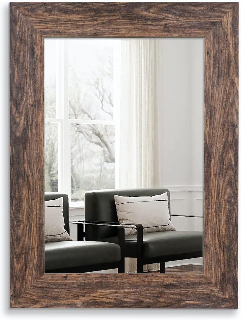 Syndra Wood Mirror with Frame, Rustic 24X32 Inch Wall Mounted Vanity Mirror with Large Wood Frame, Farmhouse Bathroom Mirror for Bedroom, Living Room, Entryway Wall Decor(Teak)