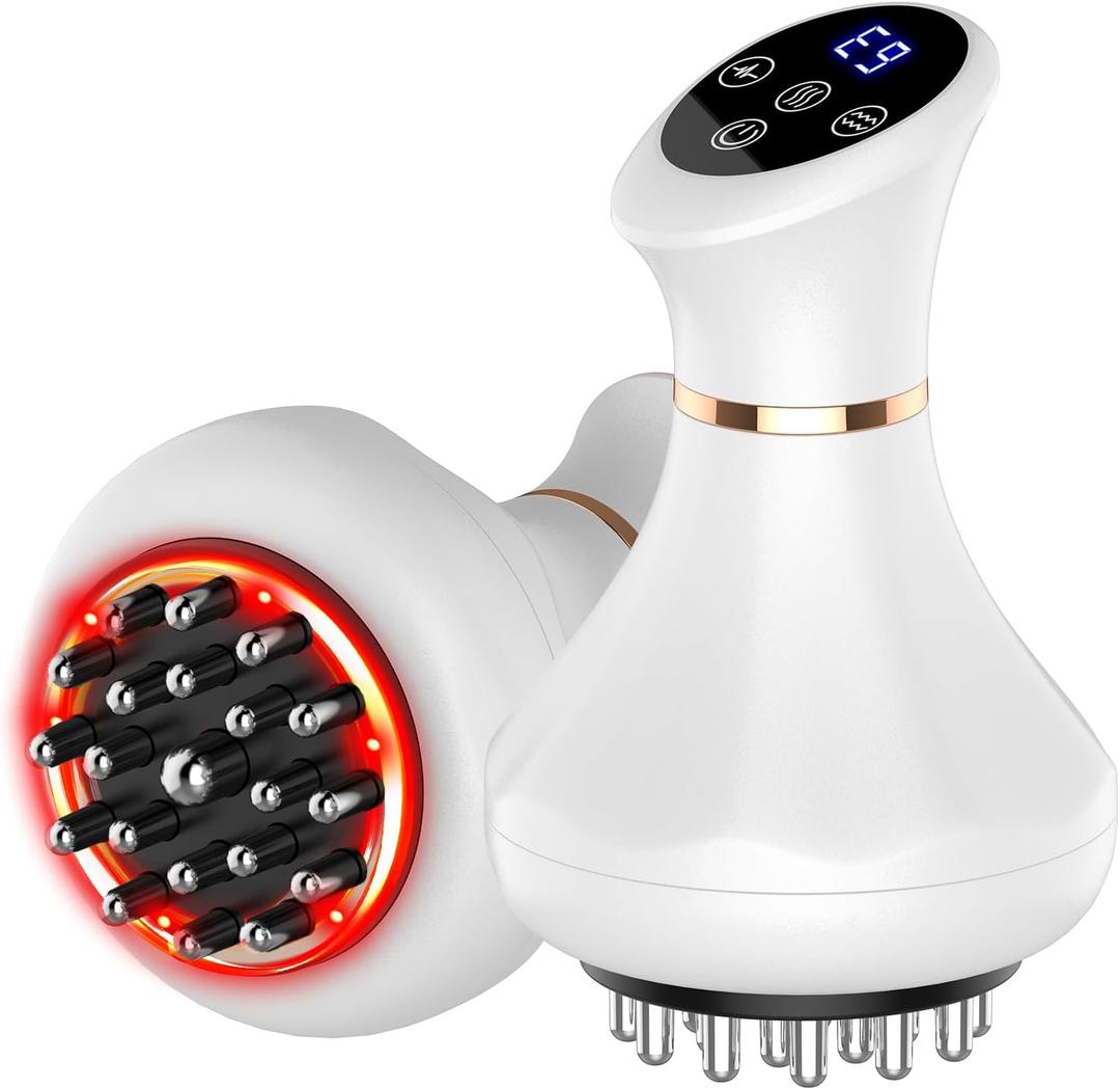 Lymphatic Drainage Massager, Anti-Cellulite Massager For Body Cellulite and Thigh & Belly Stretch Marks Reduction, Handheld Massage tools for lymphedema & lipedema, Sciatica Nerve pain relief Devices (White)