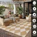 Outdoor Plastic Checkered Rug Waterproof Patio 8x10 Beige Brown Diamond Geometry Mat for Porch Camping RV Balcony Deck Courtyard Reversible Lightweight Durable Portable