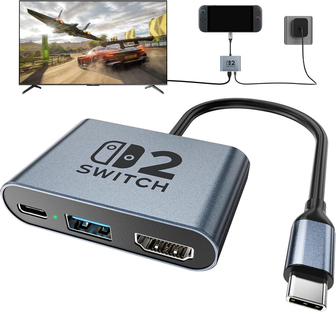 Switch 2 Dock,Portable USB C Docking Station with 4K@120Hz/PD 100W/USB 3.0 Port,Aluminum Alloy Travel TV Dock for Switch/Steam Deck/ROG Xbox Ally X/Legion Go 1/2/S (Normal Model)