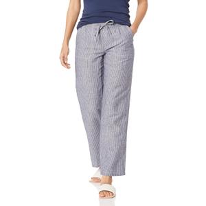 Amazon Essentials Womens Linen Blend Drawstring Relaxed Fit Wide Leg Pant (Medium, Grey Vertical Stripe)