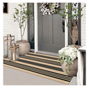 Striped Outdoor Fall Front Door Mat 24"x51", Cotton Hand Woven Washable Black and Khaki Rug Runner, Reversible Foldable Indoor Layered Front Door Rugs for Entryway/Farmhouse/Home Entrance
