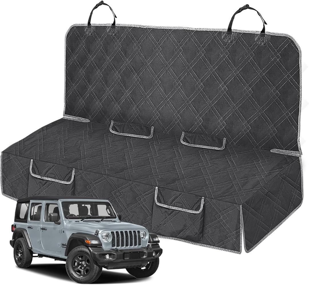 Dog Car Seat Cover Compatible with Jeep Wrangler 4 Door 2007-2025, Waterproof Pet Bench Seat Cover for Back Seat, 600D Heavy Duty Scratch Proof Nonslip Truck Seat Covers for Dogs