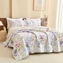 Sanracie Oversized King Bedspread(128"x120"),100% Cotton Floral Quilt Set Extra Wide 3Pcs Lightweight Summer Yellow Wild Flower Botanical Printed Pattern Bedding Coverlet California King Size (Oversized King Plus(128*120), Floral B)