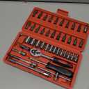 Egofine 46 Pieces 1/4 inch Drive Socket Ratchet Wrench Set, with Bit Socket Set Metric and Extension Bar for Auto Repairing and Household, with Storage Case