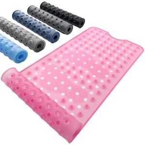 Bathroom Tub Mat Non Slip 35.4'' x 15.7'', Non Slip Bath Mat for Shower, Drain Holes Keep Bathtub Clean, Machine Washable Soft Silicone, Comfortable Underfoot Design for Shower, Clear Pink